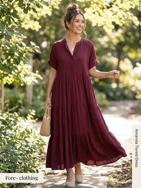 Fore “Amanda Tiered Dress” Burgundy